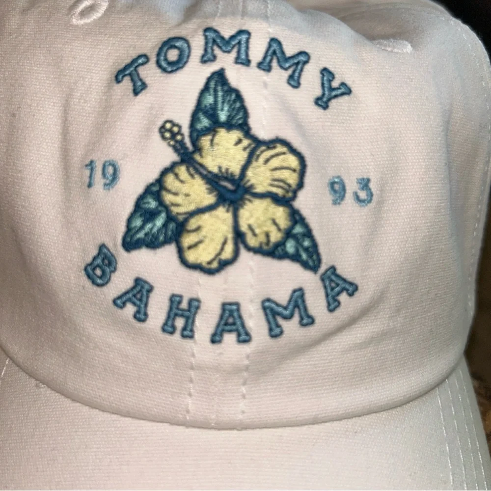 🌺 Vtg Hibiscus Flower Embroidered Baseball Cap Adjustable Tropical white blue